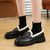 Women's black metal buckle strap winter slip on dress shoe 02