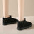 Women's black rivet strap slip on winter ankle shoe boot 05