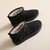 Women's black rivet strap slip on winter ankle shoe boot 09