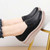 Women's black stripe accents plain slip on rocker bottom shoe 02