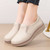 Women's beige stripe accents plain slip on rocker bottom shoe 02
