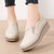 Women's beige stripe accents plain slip on rocker bottom shoe 04