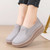Women's grey stripe accents plain slip on rocker bottom shoe 06