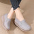 Women's grey stripe accents plain slip on rocker bottom shoe 08