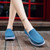 Women's blue canvas plain slip on rocker bottom shoe sneaker 08