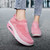 Women's pink flyknit stripe texture pattern slip on rocker bottom sneaker 05