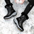 Women's black pattern side zip winter double rocker bottom shoe boot 08