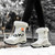 Women's beige pattern side zip winter double rocker bottom shoe boot 08