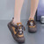 Women's brown buckle strap accents casual shoe sneaker 03