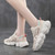 Women's beige stripe & print accents casual shoe sneaker 04