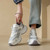 Women's grey stripe & logo pattern thick sole shoe sneaker 03