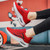 Women's red curve & stripe pattern casual shoe sneaker 02