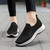 Women's black plain flyknit casual slip on shoe sneaker 06
