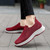 Women's red plain flyknit casual slip on shoe sneaker 03