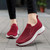 Women's red plain flyknit casual slip on shoe sneaker 05