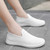 Women's white flyknit simple plain casual slip on shoe sneaker 05