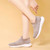 Women's khaki flyknit stripe texture sock like entry slip on shoe sneaker 04