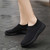 Women's black flyknit stripe texture sock like fit slip on shoe sneaker 04