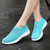 Women's blue flyknit stripe texture sock like fit slip on shoe sneaker 05