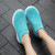 Women's blue flyknit stripe texture sock like fit slip on shoe sneaker 06