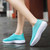 Women's blue flyknit stripe texture sock like fit slip on shoe sneaker 07