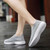 Women's grey flyknit stripe texture sock like fit slip on shoe sneaker 06