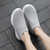 Women's grey flyknit stripe texture sock like fit slip on shoe sneaker 04