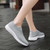 Women's grey flyknit stripe texture sock like fit slip on shoe sneaker 05