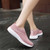 Women's pink flyknit stripe texture sock like fit slip on shoe sneaker 04