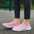 Women's pink flyknit stripe texture accents slip on shoe sneaker 08