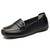 Women's black penny strap slip on shoe loafer 01
