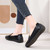 Women's black penny strap slip on shoe loafer 04
