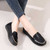 Women's black penny strap slip on shoe loafer 05