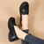 Women's black hollow penny strap slip on shoe loafer 04