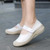 Women's white low cut stretch velcro slip on shoe loafer 04