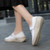Women's white low cut stretch velcro slip on shoe loafer 06