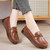 Women's brown bow detail on vamp slip on shoe loafer 08