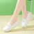 Women's white plain lace tie on top slip on shoe loafer 03