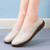 Women's beige circle stitch pattern slip on shoe loafer 02