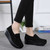 Women's black suede hollow star slip on rocker bottom shoe sneaker 04