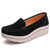 Women's black suede stripe slip on rocker bottom shoe sneaker 01