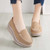 Women's beige suede stripe slip on rocker bottom shoe sneaker 03