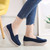 Women's navy suede stripe slip on rocker bottom shoe sneaker 06