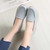 Women's grey suede stripe slip on rocker bottom shoe sneaker 02