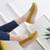Women's yellow suede stripe slip on rocker bottom shoe sneaker 02