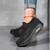 Women's black stripe sock like fit slip on rocker bottom shoe sneaker 03