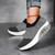 Women's grey stripe sock like fit slip on rocker bottom shoe sneaker 03