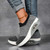 Women's grey stripe sock like fit slip on rocker bottom shoe sneaker 07