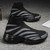 Men's black grey flyknit stripe pattern high top slip on shoe sneaker 06