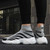 Men's grey flyknit stripe pattern high top slip on shoe sneaker 02